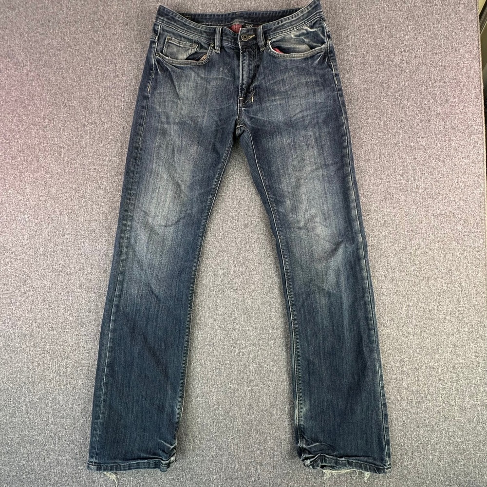 Buffalo Jeans Mens 31 Ruffer-X Blue Distressed Frayed Hem Denim